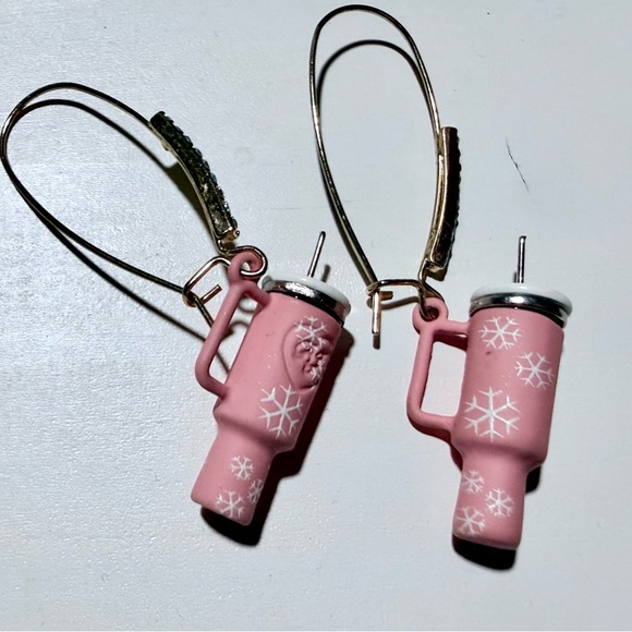 Betsey Johnson Jewelry - Betsey Johnson Pink Snowflake Stanley Cup Dangle Earrings